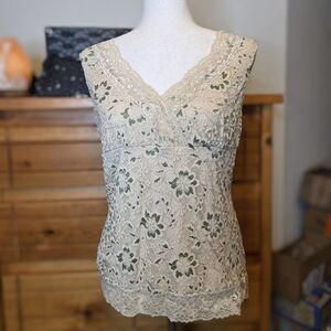Vintage Studio Y Cream & Green Floral Lace Sleeveless Blouse